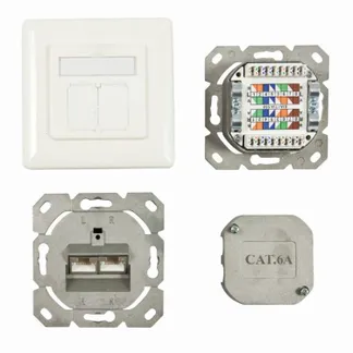 Dosen TP, UP, 2-fach, CAT6A, 500Mhz, Reinweiss, LSA, Synergy 21, waagrechter hinterer Kabeleingang Dosen TP, UP, 2-fach, CAT6A, 500Mhz, Reinweiss, LSA, Synergy 21, waagrechter hinterer Kabeleingang