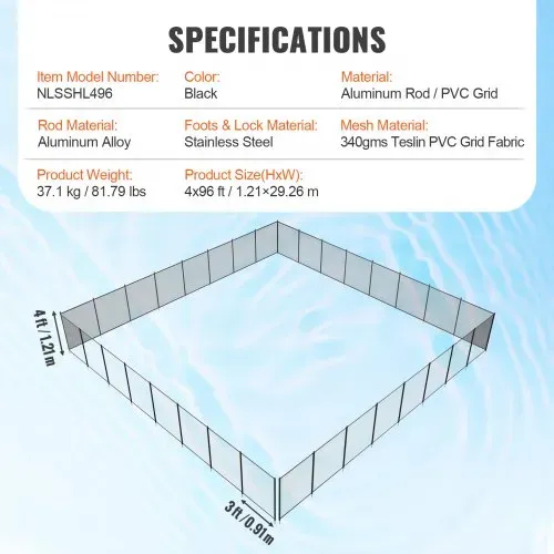 VEVOR Poolzaun 1,21 x 29,26 m abnehmbarer Kindersicherheits-Poolzaun, einfache DIY-Installation, Schwimmbadzaun, 340 g Teslin-PVC-Poolzaunnetz, Zum Schutz von Kinder und Haustiere – Bild 6