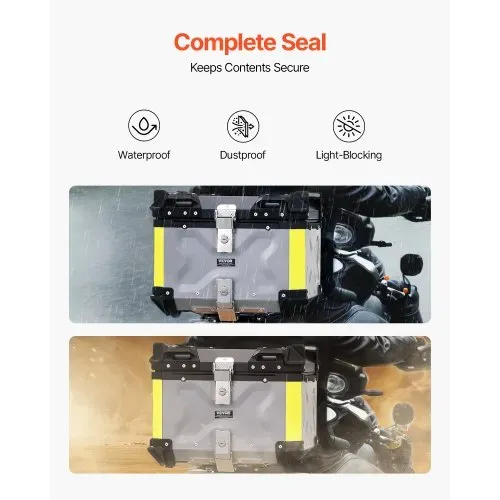 VEVOR Motorrad-Topcase Motorradkoffer 45 L Heckbox aus Aluminiumlegierung mit Lederfutter, abnehmbare Motorrad-Topbox mit Schloss & Rückenpolster, Helmkoffer (435 x 378 x 348 mm) Silber – Bild 3