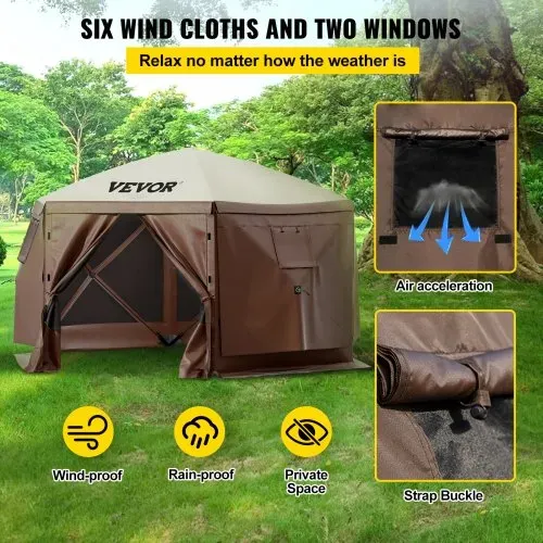 VEVOR Faltpavillon, 3,05 x 3,05 m, 6-seitiges Pop-up-Camping-Überdachungszelt mit Netzfenstern, tragbarer Tragetasche, Erdspießen, große gartenpavillon für Outdoor-Camping, Rasen und Hinterhof – Bild 2