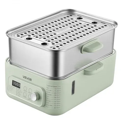 VEVOR Elektrischer Dampfgarer 13 L mit 2 Garebenen Edelstahl 1500 W Grün, Gemüse- und Speisegarer für 3–6 Personen mit 9 Voreingestellten Programmen, Warmhaltefunktion, für Gemüse, Meeresfrüchte und Reis – Bild 8