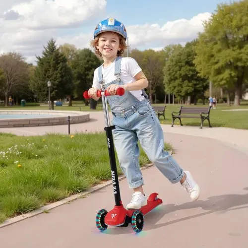 VEVOR Scooter (3 Räder) ab 3 Jahren, Cityroller Kinderroller mit leuchtenden Rädern & höhenverstellbarem Lenker & rutschfestem Deck & leichtem Aluminiumrahmen, Tretroller bis zu 75 kg, Rot – Bild 7