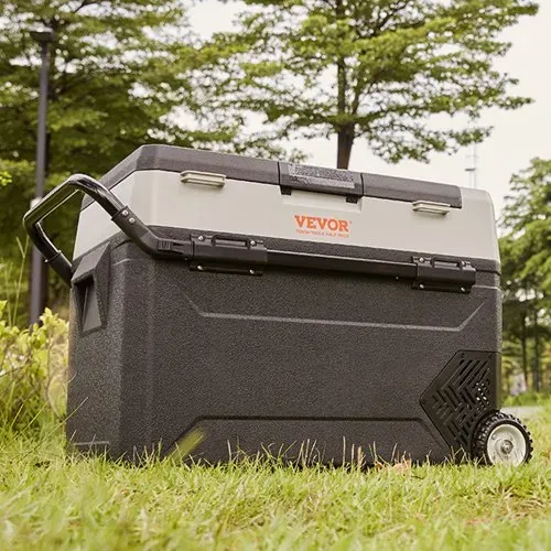 VEVOR Camping Kühlschrank 53 L Kühlbox, 12 / 24 V Rollbare Elektrische Gefrierbox 2 in 1 Doppelzone, Auto Kühlschrank Kompressor zum Warmhalten und Kühlen 60 W Tragbar Handgriff Boot, Lkw, Mobil Grau – Bild 7