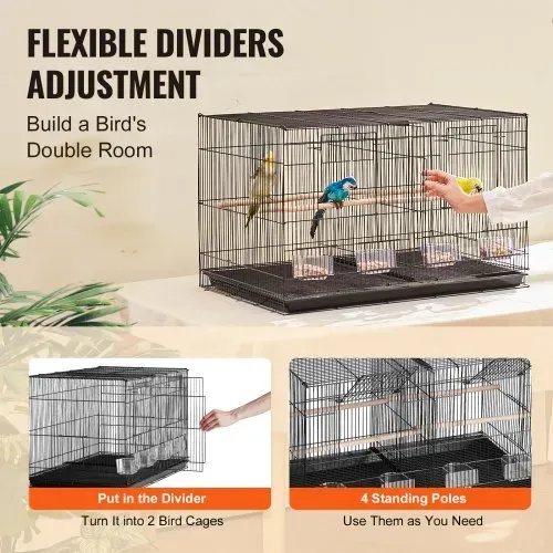 VEVOR Vogelkäfig, Metallkäfig für kleine Papageien, Kanarienvögel, Nymphensittiche, Unzertrennliche, Finken, Wellensittiche, Conures, Vogelhaus für unterwegs mit Griff & Sitzstangen, 760x465x465mm – Bild 2