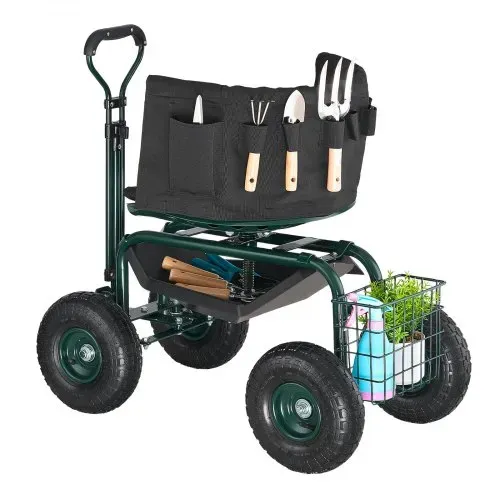 VEVOR Mobiler Gartensitz 810x480x690/770 mm, Gartenrollsitz mit höhenverstellbarer & um 360° drehbarer Sitzfläche, Tragkraft 180 kg, Rückenlehne & Werkzeugaufbewahrung, für Garten, Hof, Terrasse – Bild 10