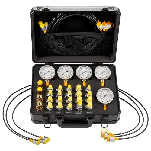 VEVOR Hydraulikdruck Testkit, 10 / 60 / 160 / 400 / 600 Bar, Hydraulik Messgerät Set inkl. 5 Messgeräte, 20 Kupplungen, 4 Schnellkupplungen, 3 Schläuche für Bagger-Baumaschinen VEVOR Hydraulikdruck Testkit, 10 / 60 / 160 / 400 / 600 Bar, Hydraulik Messgerät Set inkl. 5 Messgeräte, 20 Kupplungen, 4 Schnellkupplungen, 3 Schläuche für Bagger-Baumaschinen