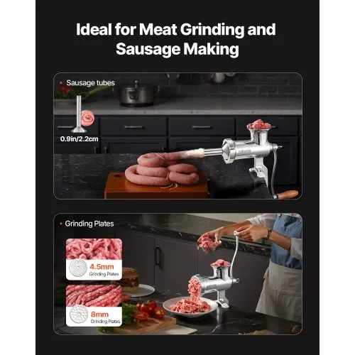 VEVOR manuelle Fleischmühle, alle Teile Edelstahl, handbetriebene Fleischmahlmaschine mit Tischklemme, 2 Schleifplatten & Wurstfüller, ideal für Zuhause Küche Restaurant Metzgergeschäft – Bild 3