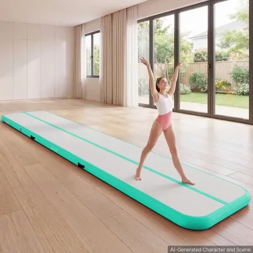 VEVOR Aufblasbare Gymnastikmatte 500x100x10 cm Airtrack-Turnmatte für Training, Wettkampfsport & Yoga, mit Rutschfester Oberfläche, 600-W-Elektroluftpumpe, Reparaturflicken, Düsen & Tasche, Mintgrün – Bild 7