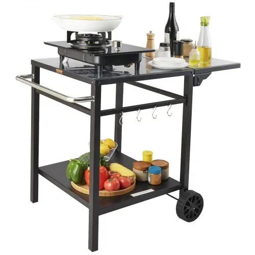 VEVOR Servierwagen Küchenwagen 97,2 x 64 x 75,5 cm Outdoor-Grill-Esswagen mit Doppelter Ablage, Beweglicher Grilltisch für die Zubereitung von Speisen, Multifunktionale Tischplatte aus Eisen Schwarz – Bild 10