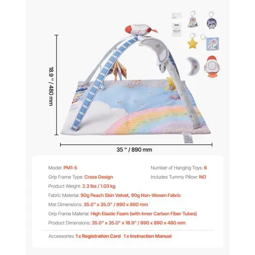 VEVOR Spielmatte 89x89x48cm, Erlebnisdecke mit 6 sensorischen Spielzeugen, leuchtendem Musikraketenspielzeug, für Kinder im Alter von 0–18 Monaten, zur Entwicklung sensorischer & motorischer Fähigkeit – Bild 6