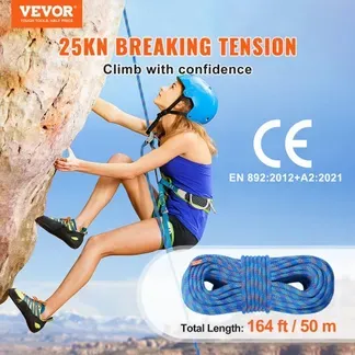 VEVOR 10,2 mm dynamisches Kletterseil, 50 m (164 Fuß) Outdoor-Kletterseil, 25 kN Bruchspannung, dehnbares Faserseil mit Stahlkarabinerhaken für Flucht, Abseilen, Brandrettung, Blau VEVOR 10,2 mm dynamisches Kletterseil, 50 m (164 Fuß) Outdoor-Kletterseil, 25 kN Bruchspannung, dehnbares Faserseil mit Stahlkarabinerhaken für Flucht, Abseilen, Brandrettung, Blau