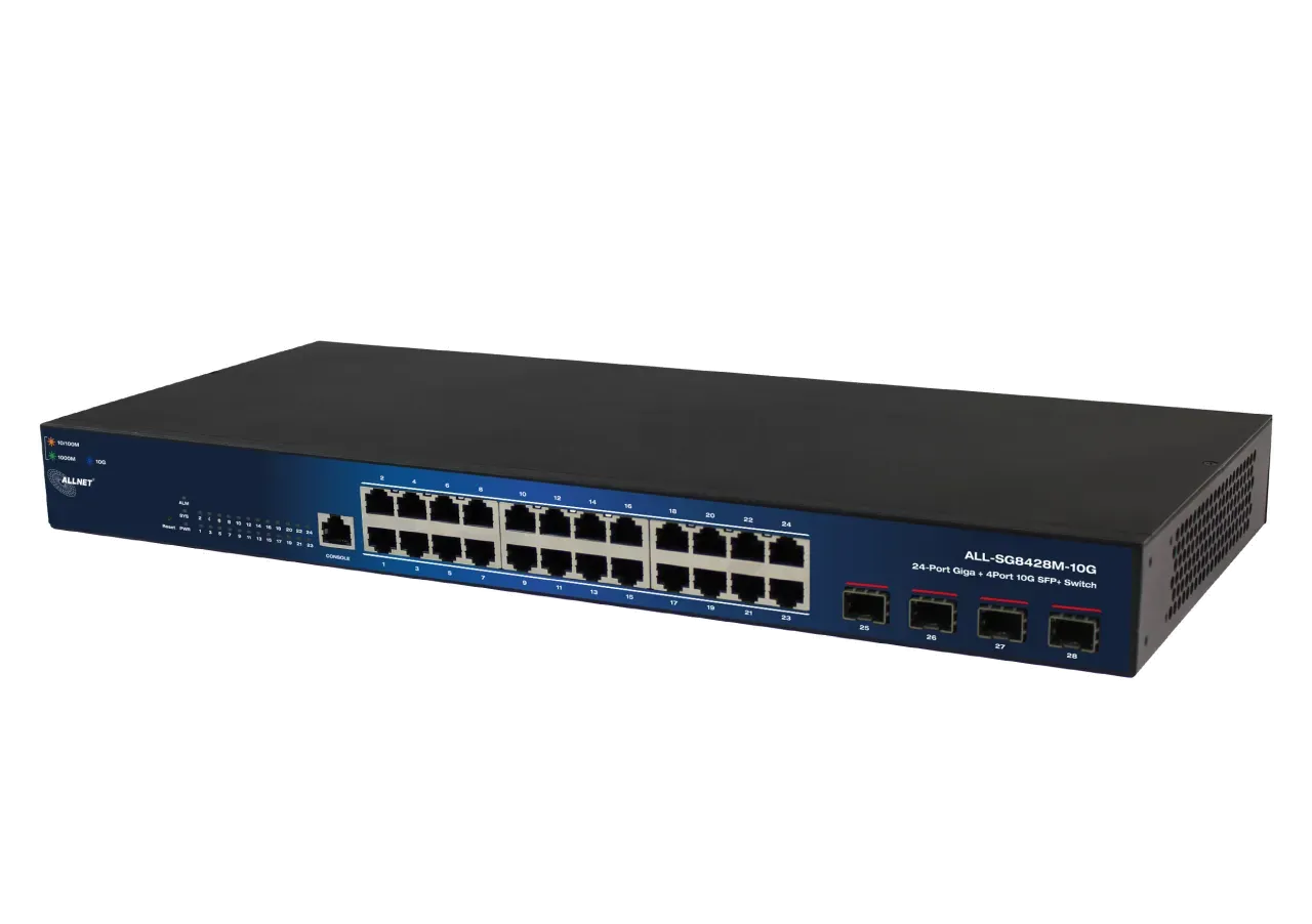 ALLNET Switch smart managed Layer2 24 Port • 24x GbE • 4x SFP+ • 19″ • Lüfterlos • ALL-SG8428M-10G ALLNET Switch smart managed Layer2 24 Port • 24x GbE • 4x SFP+ • 19″ • Lüfterlos • ALL-SG8428M-10G