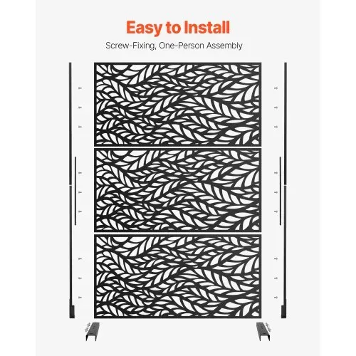 VEVOR Paravent, 120x50,8x183 cm, Sichtschutzwände & -paneele für den Außenbereich, freistehende Trennwand mit Ständer, dekorativer Raumteiler für Balkon, Terrasse, Innenbereich, Schwarz – Bild 4