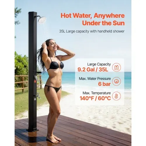VEVOR Solardusche 35 L, Solar Gartendusche 2160 mm Hoch, Pooldusche mit Seifenablage, Warm- & Kaltwasserregulierung, Freistehend, Campingdusche für Garten, Poolbereich, Strandpool, Schwarz VEVOR Solardusche 35 L, Solar Gartendusche 2160 mm Hoch, Pooldusche mit Seifenablage, Warm- & Kaltwasserregulierung, Freistehend, Campingdusche für Garten, Poolbereich, Strandpool, Schwarz