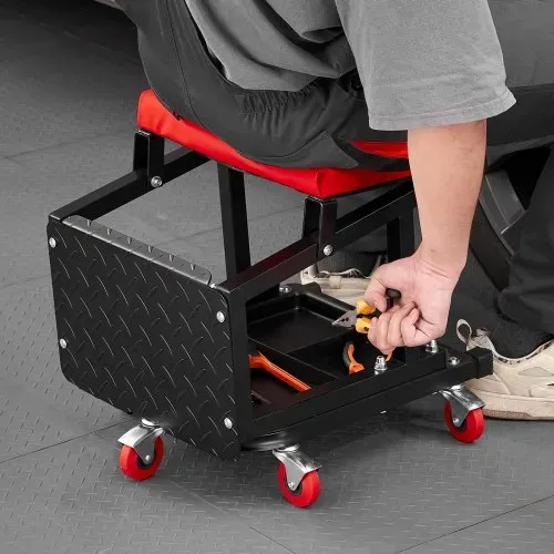 VEVOR Mechanikerhocker Garagensitz Arbeitshocker Werkstatthocker (136 kg belastbar) mit Rädern, 360° drehbarer Werkstatthocker mit Werkzeugablage, Tritthocker für Garage Werkstatt Autoreparatur – Bild 7
