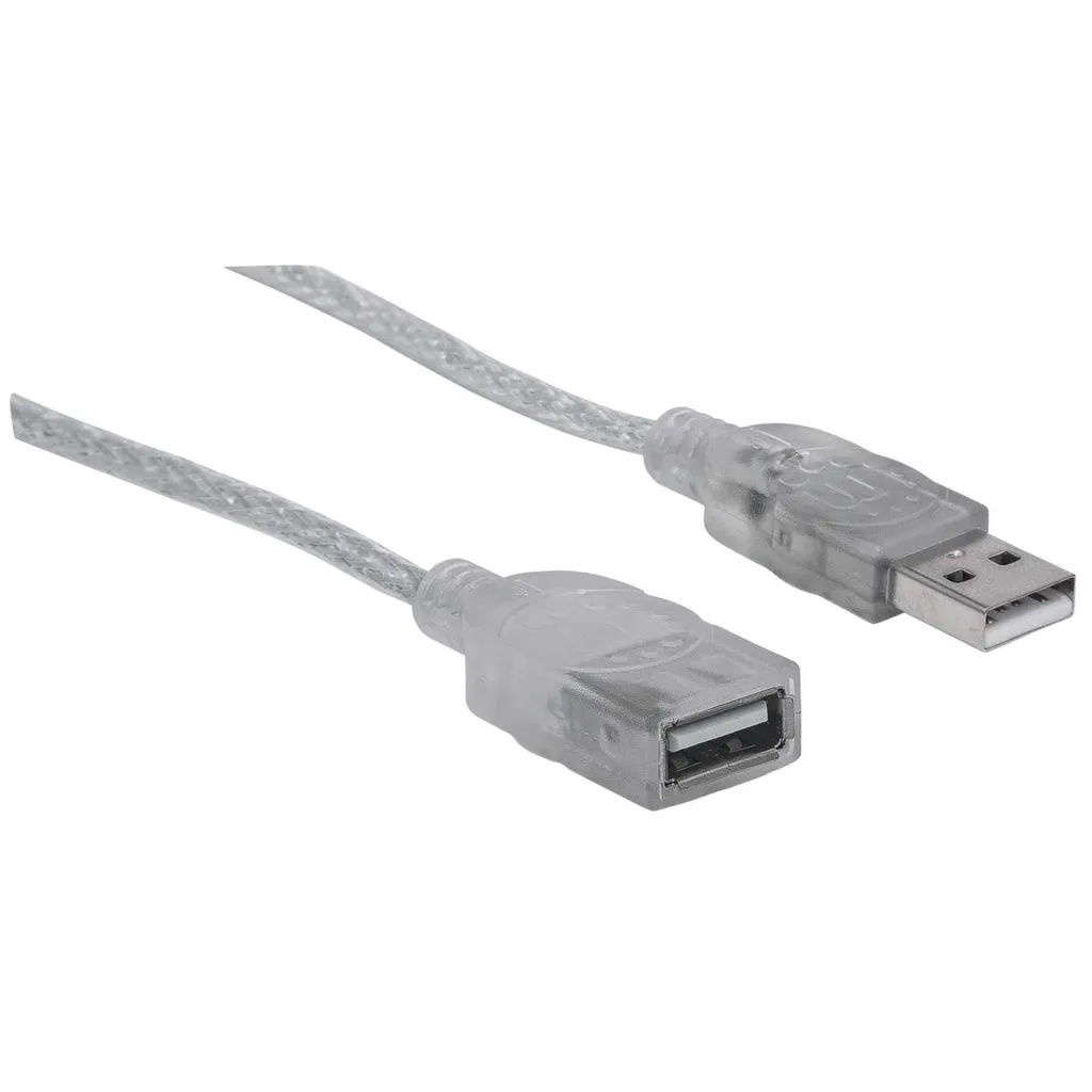 Manhattan Hi-Speed USB 2.0 Verlängerungskabel, USB 2.0, Typ A Stecker - Typ A Buchse, 480 Mbps, 1,8 m, Silber – Bild 2