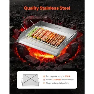 VEVOR Grillplatte Grillpfanne aus Edelstahl universelle rechteckige Platte (448 x 370 mm) mit flacher Oberseite, Gasgrill-Grillplatte für BBQ-Grill Teppanyaki, Familienkochgeschirr mit Griff VEVOR Grillplatte Grillpfanne aus Edelstahl universelle rechteckige Platte (448 x 370 mm) mit flacher Oberseite, Gasgrill-Grillplatte für BBQ-Grill Teppanyaki, Familienkochgeschirr mit Griff