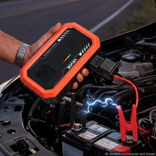 VEVOR Starthilfe Powerbank 3000 A Tragbares Starthilfegerät Starter Booster für 9 L Benzin und 6,5 L Dieselmotoren, 150 psi Reifendruck, LED-Taschenlampe, Automatische Abschaltung und 12 V Ladegerät – Bild 6
