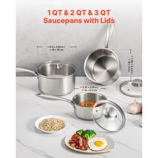 VEVOR Kochtopf Soßentopf Set (0,95+1,89+2,84 L) mit Glasdeckel, Suppentopf Gemüsetopf mit ergonomischem Griff, Milchtopf aus Edelstahl Gemüsetopf, Silber Mehrzwecktopf spülmaschinengeeignet VEVOR Kochtopf Soßentopf Set (0,95+1,89+2,84 L) mit Glasdeckel, Suppentopf Gemüsetopf mit ergonomischem Griff, Milchtopf aus Edelstahl Gemüsetopf, Silber Mehrzwecktopf spülmaschinengeeignet