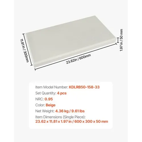 VEVOR Akustikpaneele, 4 Stück, 600x300x50 mm, Wandpaneele, schallabsorbierende Platten, selbstklebende, schalldichte Wandplatten, für Studios, Büros, Heimkinos, Konferenzräume, Beige – Bild 6