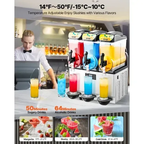 VEVOR kommerzieller Frozen Drink Maker, 15 L x 3 Slush-Maschine mit drei Tanks, 180 Tassen Margarita-Smoothie-Maschine aus Edelstahl, Slush-Maker für Zuhause Partys Restaurants Cafés Bars – Bild 2
