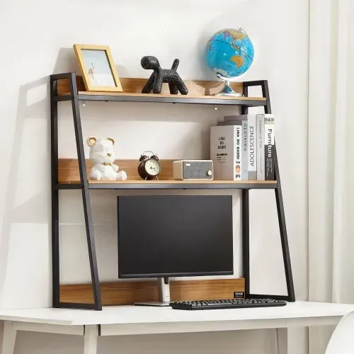 VEVOR Schreibtisch Bücherregal 2-stufiger Organizer (95 x 32 x 90 cm) Tischregale Organizer Ausstellungsregal aus Spanplatten + Melaminpapier + Q195A, Regal mit rutschfesten Füßen, Büro schwarz – Bild 7