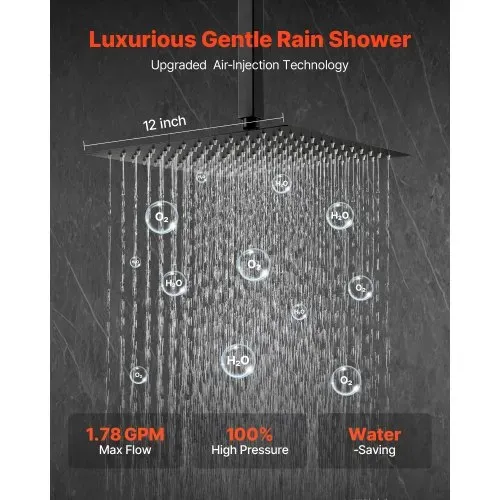 VEVOR Duscharmatur Regenduschsystem fürs Badezimmer Duschsystem mit 305 mm quadratischen Regenduschkopf & Handbrause, wandmontierte Badezimmerarmaturen mit Messingventil & Zierset, Mattschwarz VEVOR Duscharmatur Regenduschsystem fürs Badezimmer Duschsystem mit 305 mm quadratischen Regenduschkopf & Handbrause, wandmontierte Badezimmerarmaturen mit Messingventil & Zierset, Mattschwarz