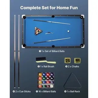VEVOR Billardtisch 244 cm mit Holzoberfläche, moderner Spieltisch mit verstellbaren Füßen, komplettes Set inkl. Bällen/Queues/Ständer/Kreide/Bürste, für Spielzimmer Freizeiträume Blau VEVOR Billardtisch 244 cm mit Holzoberfläche, moderner Spieltisch mit verstellbaren Füßen, komplettes Set inkl. Bällen/Queues/Ständer/Kreide/Bürste, für Spielzimmer Freizeiträume Blau