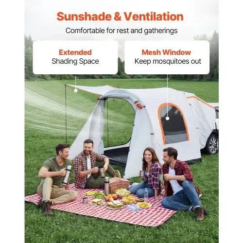 VEVOR Aufblasbares Heckklappenzelt Autozelt (2042+1020) x 2438 x 2020 mm, Wasserdichtes (PU2000 mm) Campingzelt mit Belüfteten Türen & Moskitonetzen, SUV-Heckzelt für Camping Wandern, inkl. Luftpumpe – Bild 3