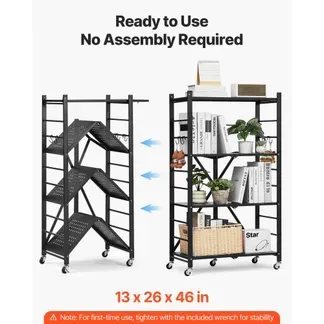 VEVOR 4 Etagen, Klappbare Regale mit Rädern, 33x66x117cm, Faltbares Schwerlastregal, montagefreies Standregal, Haushaltsregal, Küchenregal, Metallregal für Garage, Küche, Keller, schwarz VEVOR 4 Etagen, Klappbare Regale mit Rädern, 33x66x117cm, Faltbares Schwerlastregal, montagefreies Standregal, Haushaltsregal, Küchenregal, Metallregal für Garage, Küche, Keller, schwarz