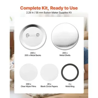 VEVOR Buttonrohlinge 200-tlg. 58mm für Buttonmaschine mit Sicherheitsnadel, Transparente Mylar-Folie & Runde Blanko-Papiere für DIY-Projekte zu Hause Schulveranstaltungen & Individuelle Studios VEVOR Buttonrohlinge 200-tlg. 58mm für Buttonmaschine mit Sicherheitsnadel, Transparente Mylar-Folie & Runde Blanko-Papiere für DIY-Projekte zu Hause Schulveranstaltungen & Individuelle Studios