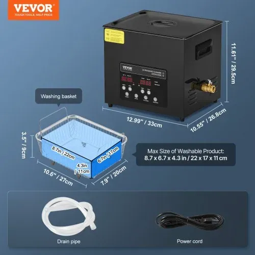 VEVOR 10 L Ultraschallreiniger 240 W digitales Ultraschallreinigungsgerät mit Schonmodus & verbesserter Entgasung, 40 kHz industrieller Schmuckreiniger mit Heizung & Timer, für Brillen Uhren Schwarz – Bild 6