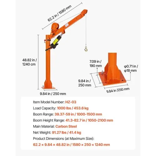 VEVOR Pickup Kran mit 453,6kg Tragkraft, Manueller Ladekran Inkl. Handwinde & 8t Hydraulikpumpe, Hebekran mit Teleskopausleger & 360° Drehkranz, Hebezeug aus Kohlenstoffstahl für Pick-up LKW Anhänger – Bild 6