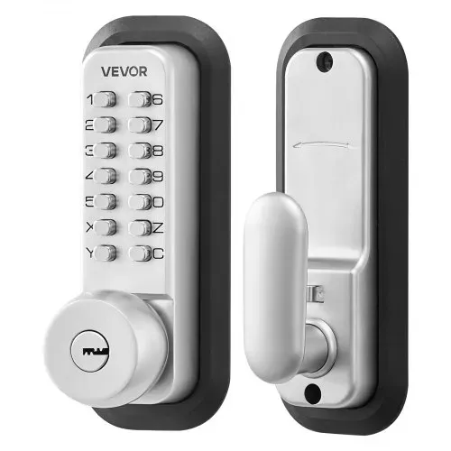 VEVOR Mechanisches Codeschloss mit Einseitigem Tastenschloss (4- bis 7-stelliger Code), Schlüsselloses Türschloss mit Schlüsseln & Knauf & Automatischer Verriegelung, für Haustüren Garagen, Silber – Bild 9