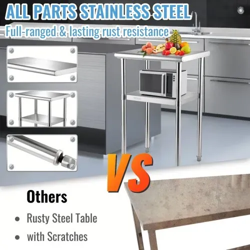 VEVOR Kommerzieller Edelstahltisch 61 x 45,7 x 91,4 cm, Edelstahl Zweilagiger Arbeitstisch Zerlegetisch Gastro 181,4 kg + 91 kg Tragfähigkeit, Gewerbe Küchentisch, Zubereitungstisch Küchenmöbel – Bild 2