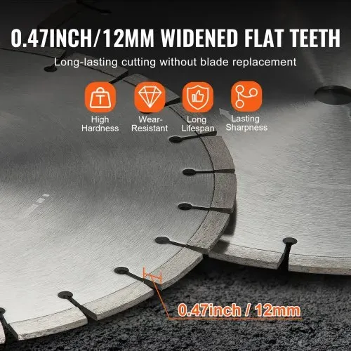 VEVOR Diamantsägeblatt Betonsägeblatt 50 cm für Nass- oder Trockenarbeiten, 12 mm Diamantsegmentsägeblatt mit flachen Zähnen, Mittellochdurchmesser 25,4 mm, für Beton, Zementplatten, Fliesen, Ziegel – Bild 2