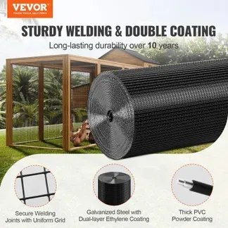 VEVOR Volierendraht 61 x 3048 cm, Gartenzaun, 1,06 mm Maschendrahtzaunrolle, Vinylbeschichtetes Drahtzaun für Hühnerstallbarrieren, Kaninchen- und Schlangenzäune, Geflügelgehege VEVOR Volierendraht 61 x 3048 cm, Gartenzaun, 1,06 mm Maschendrahtzaunrolle, Vinylbeschichtetes Drahtzaun für Hühnerstallbarrieren, Kaninchen- und Schlangenzäune, Geflügelgehege