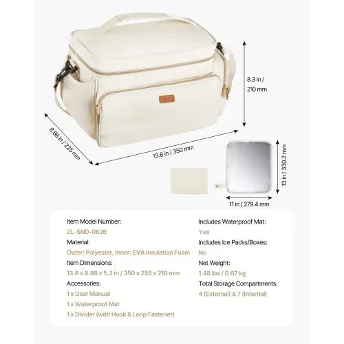 VEVOR Milchpumpentasche 350x255x210mm, Tragetasche für Milchpumpe mit wasserdichter Matte, passend für S1/S2, Pumpzubehör & Muttermilchaufbewahrung, für Arbeit, Reisen & Familiengebrauch, Beige – Bild 6