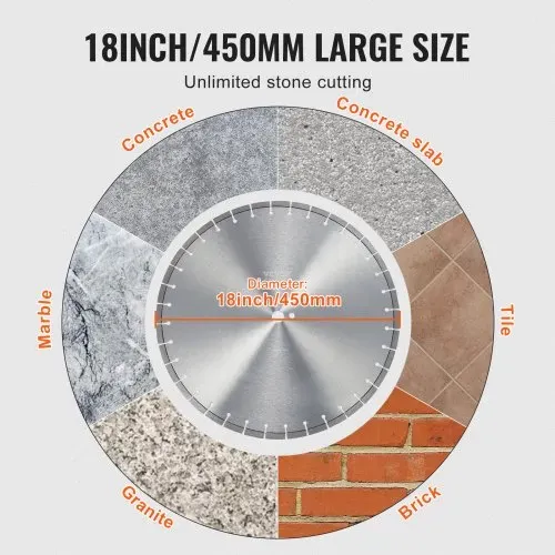 VEVOR Diamantsägeblatt Betonsägeblatt 45 cm für Nass- oder Trockenarbeiten, 12 mm Diamantsegmentsägeblatt mit flachen Zähnen, Mittellochdurchmesser 25,4 mm, für Beton, Zementplatten, Fliesen, Ziegel – Bild 4