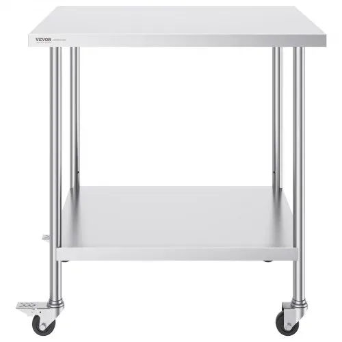 VEVOR Arbeitstisch aus Edelstahl, Küchentisch 762 x 914 x 954,6 mm, Zubereitungstisch, mit 4 Rädern, 3 einstellbaren Höhenstufen, Arbeitstisch zur Lebensmittelzubereitung für gewerbliche Restaurants – Bild 9