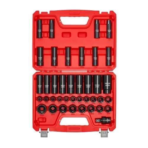 VEVOR 1/2 Zoll-Antrieb Schlagschrauber-Steckschlüsselsatz, 39-tlg. Muttern Entferner Set metrisch 9-30 mm, hochbelastbarer Chrom-Vanadium-Stahl, mit Kardangelenk & doppelter Größenmarkierung – Bild 8