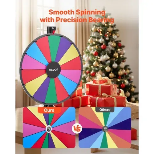 VEVOR Glücksrad Drehrad (61 cm) 14 Slots Glücksrad mit Ständer, höhenverstellbar, Lotteriespiele Gewinn-Roulette mit Tafelschwamm & 2 Markern, 6 Farben, ideal für Party Kneipe Messe – Bild 3
