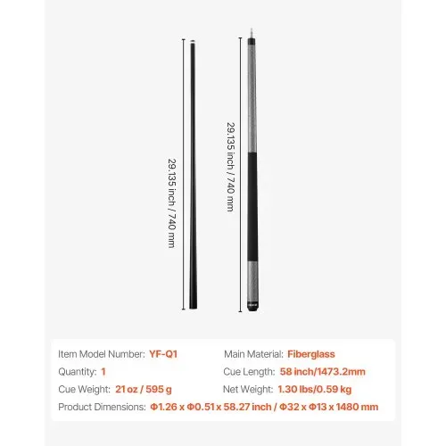 VEVOR Billardqueue 1 Stk. (1473,2 mm / 595 g) aus Fiberglas mit mehrschichtiger Spitze, Billardstock geeignet für Bar Zuhause Büro Amerikanisches 9-Ball-Spiel, pool cue – Bild 6
