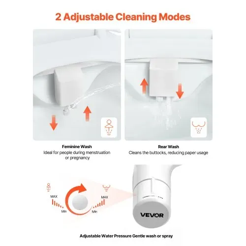 VEVOR Bidetaufsatz für Toilette, nicht elektrischer Bidet-WC-Aufsatz mit ausziehbarer Doppeldüse & einstellbarem Kaltwasserdruck Einlass aus Edelstal ideal für die Gesäß- und Intimwäsche, weiß VEVOR Bidetaufsatz für Toilette, nicht elektrischer Bidet-WC-Aufsatz mit ausziehbarer Doppeldüse & einstellbarem Kaltwasserdruck Einlass aus Edelstal ideal für die Gesäß- und Intimwäsche, weiß
