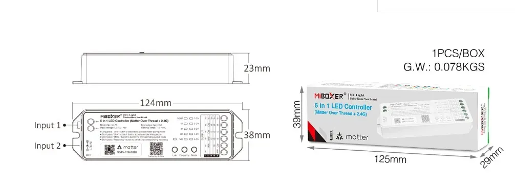 Synergy 21 LED Controller Matter-Serie 5in1 RGB-WW (RGB-CCT) DC12~24V Matter Over Thread + 2.4G *Milight/Miboxer* – Bild 4