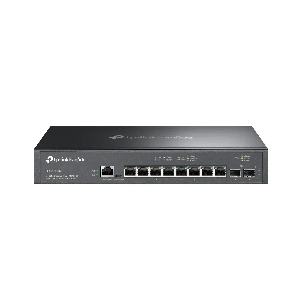 TP-Link Switch smart managed Layer2+ 8 Port • 8x 2.5 GbE • 2x SFP+ • 19″ • Omada • SG3210X-M TP-Link Switch smart managed Layer2+ 8 Port • 8x 2.5 GbE • 2x SFP+ • 19″ • Omada • SG3210X-M