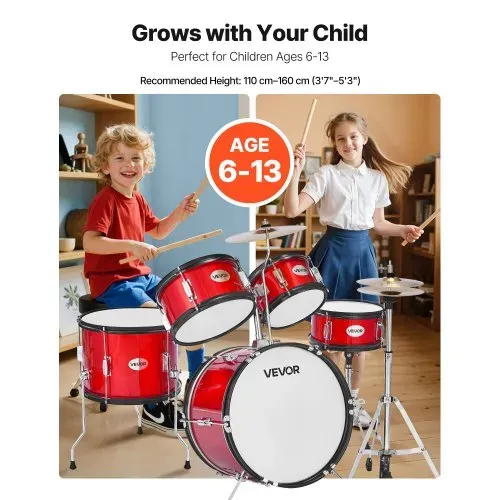 VEVOR Schlagzeug Set, 5-teilig, Drum Kit für Anfänger, inkl. Basstrommel, Snare, Tomtoms, Standtom, Crash-Becken, Hi-Hat mit Ständer, Musik-Lern-Instrumentenset, für Kinder von 6–13 Jahren (rot) VEVOR Schlagzeug Set, 5-teilig, Drum Kit für Anfänger, inkl. Basstrommel, Snare, Tomtoms, Standtom, Crash-Becken, Hi-Hat mit Ständer, Musik-Lern-Instrumentenset, für Kinder von 6–13 Jahren (rot)