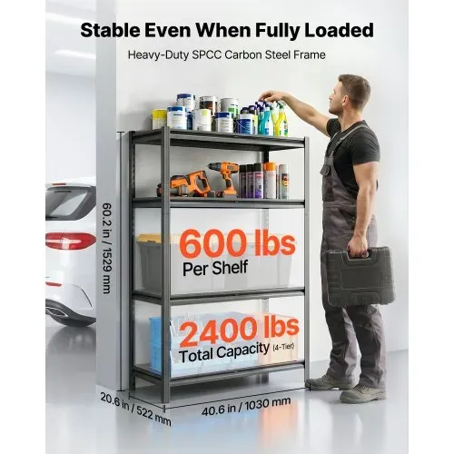 VEVOR Schwerlastregal 1030x522x1529mm, 1088,6kg Belastbares Lagerregal mit Stahlgestell & 4 Verstellbaren Ablagen, Teilbares Steckregal als Werkbank, Flexibles Metallregal für Keller Garage Werkstatt VEVOR Schwerlastregal 1030x522x1529mm, 1088,6kg Belastbares Lagerregal mit Stahlgestell & 4 Verstellbaren Ablagen, Teilbares Steckregal als Werkbank, Flexibles Metallregal für Keller Garage Werkstatt
