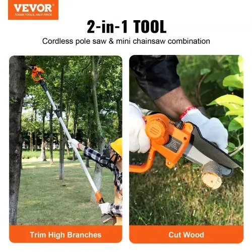 VEVOR Mini Kettensäge mit Akku 20V 2Ah Bürstenloser Motor 2 in 1 Akku-Hochentaster 22000U/min Kettensäge Elektro, Teleskop Heckenschere Astsäge mit Teleskopstiel Auszugslänge bis 2,43m VEVOR Mini Kettensäge mit Akku 20V 2Ah Bürstenloser Motor 2 in 1 Akku-Hochentaster 22000U/min Kettensäge Elektro, Teleskop Heckenschere Astsäge mit Teleskopstiel Auszugslänge bis 2,43m