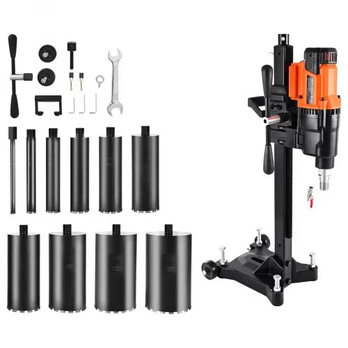 VEVOR Diamantkernbohrmaschine Kernbohrgerät, 26 cm max. Bohrdurchmesser, Nass Trocken Diamantbohrer mit 10 Bohrern & Bohrständer, einstellbare Drehzahl, UNC1 1/4-7 Gewinde, für Beton Ziegel, 2500 W VEVOR Diamantkernbohrmaschine Kernbohrgerät, 26 cm max. Bohrdurchmesser, Nass Trocken Diamantbohrer mit 10 Bohrern & Bohrständer, einstellbare Drehzahl, UNC1 1/4-7 Gewinde, für Beton Ziegel, 2500 W